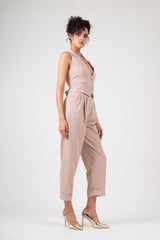 Nude suit with vest and cropped trousers
