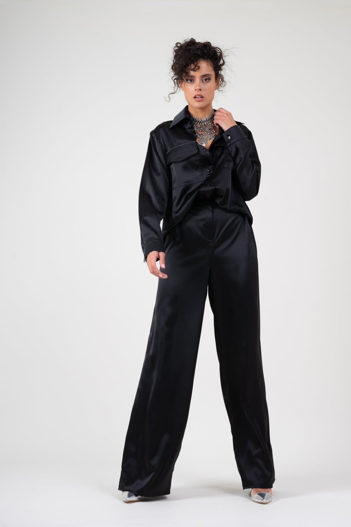 Black wide leg trousers