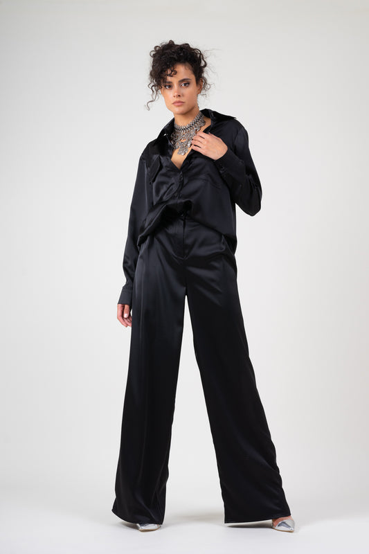 Black wide leg trousers