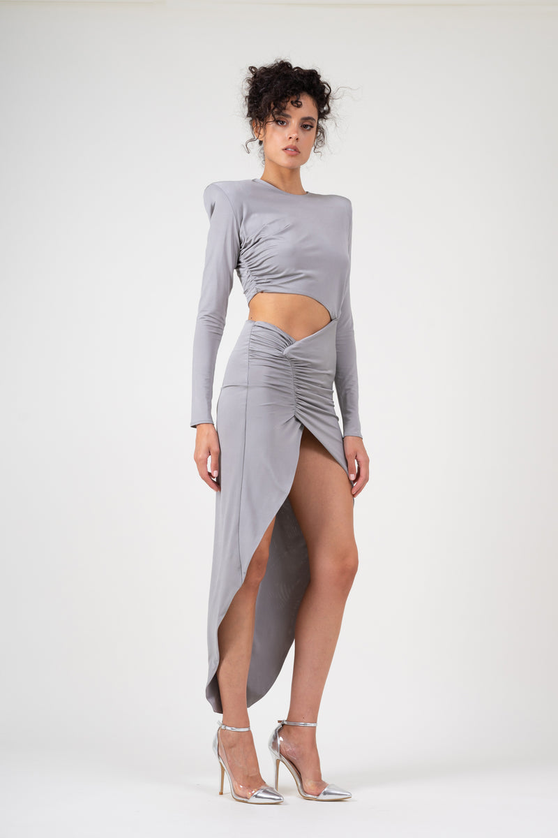 Grey asymmetrical dress with cut-out effect