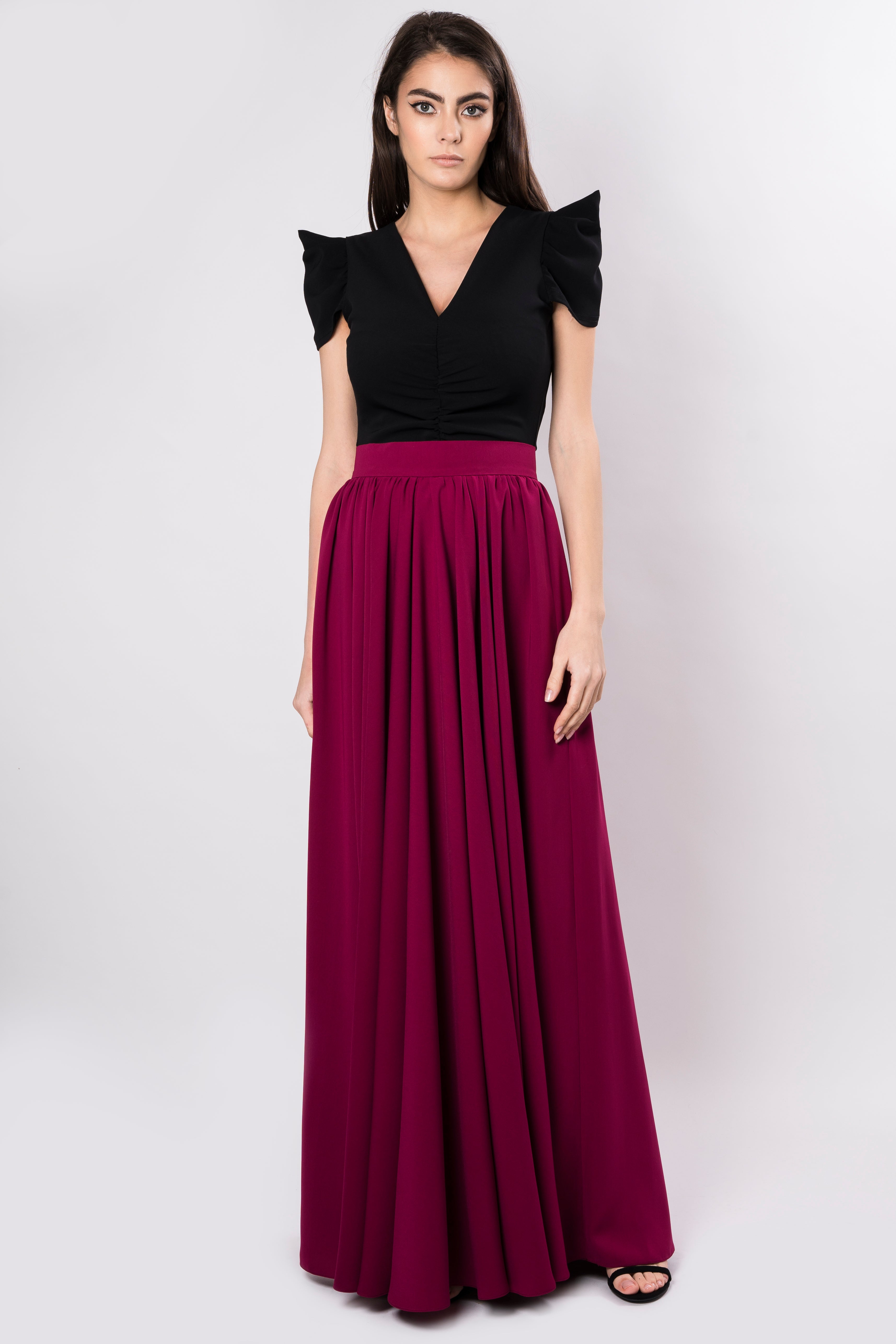 Fusta maxi cu talie inalta din amestec de bumbac