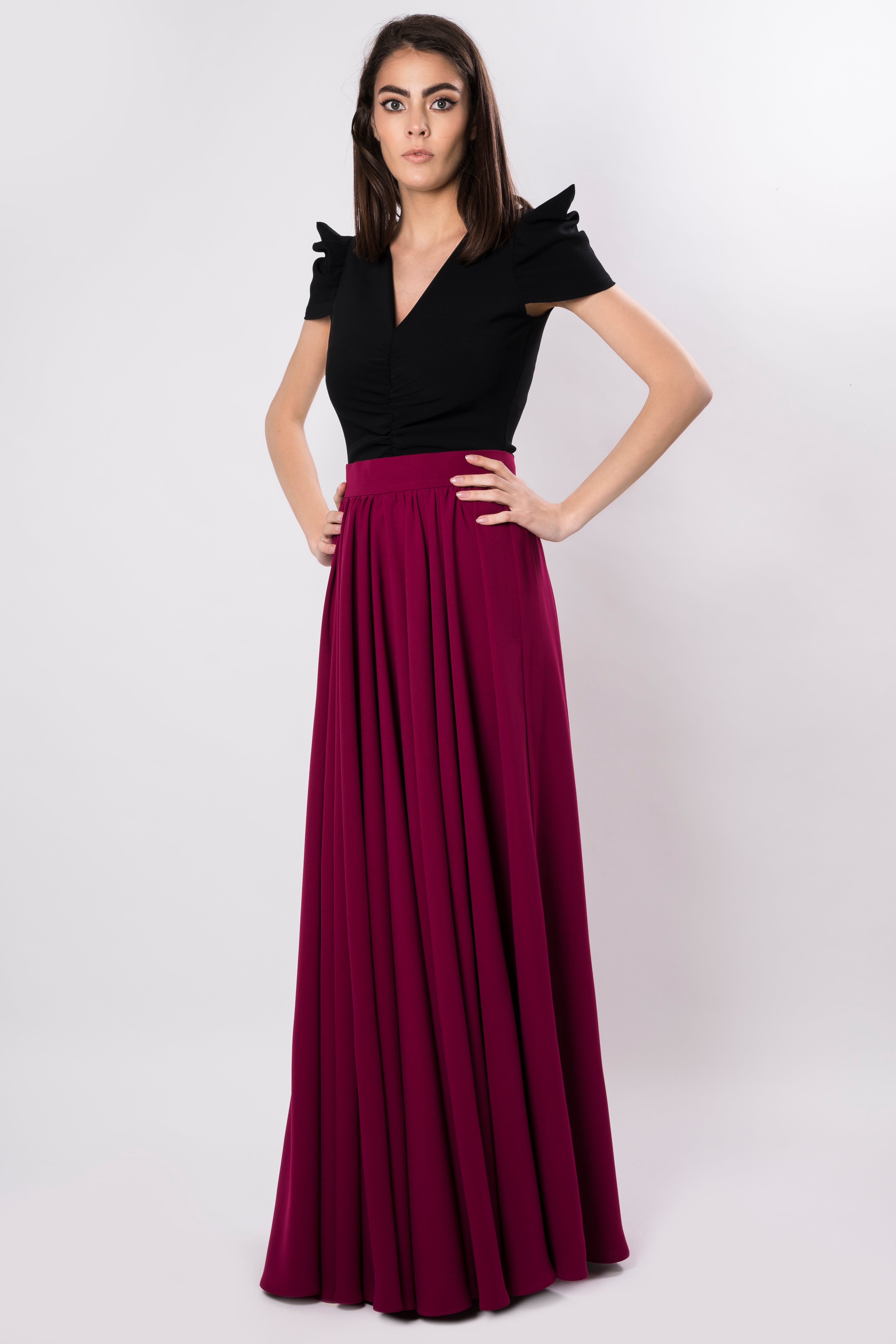 Fusta maxi cu talie inalta din amestec de bumbac