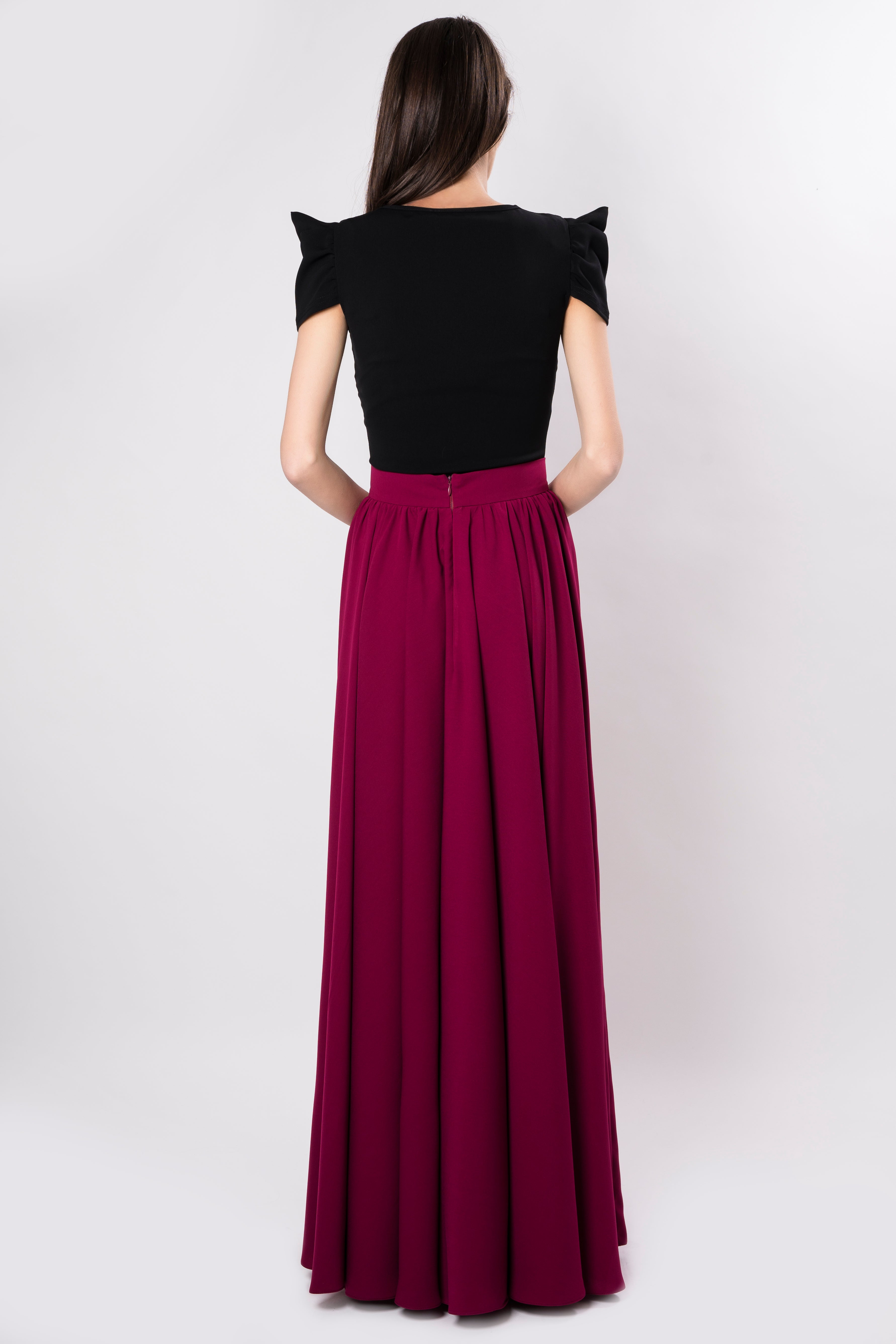 Fusta maxi cu talie inalta din amestec de bumbac