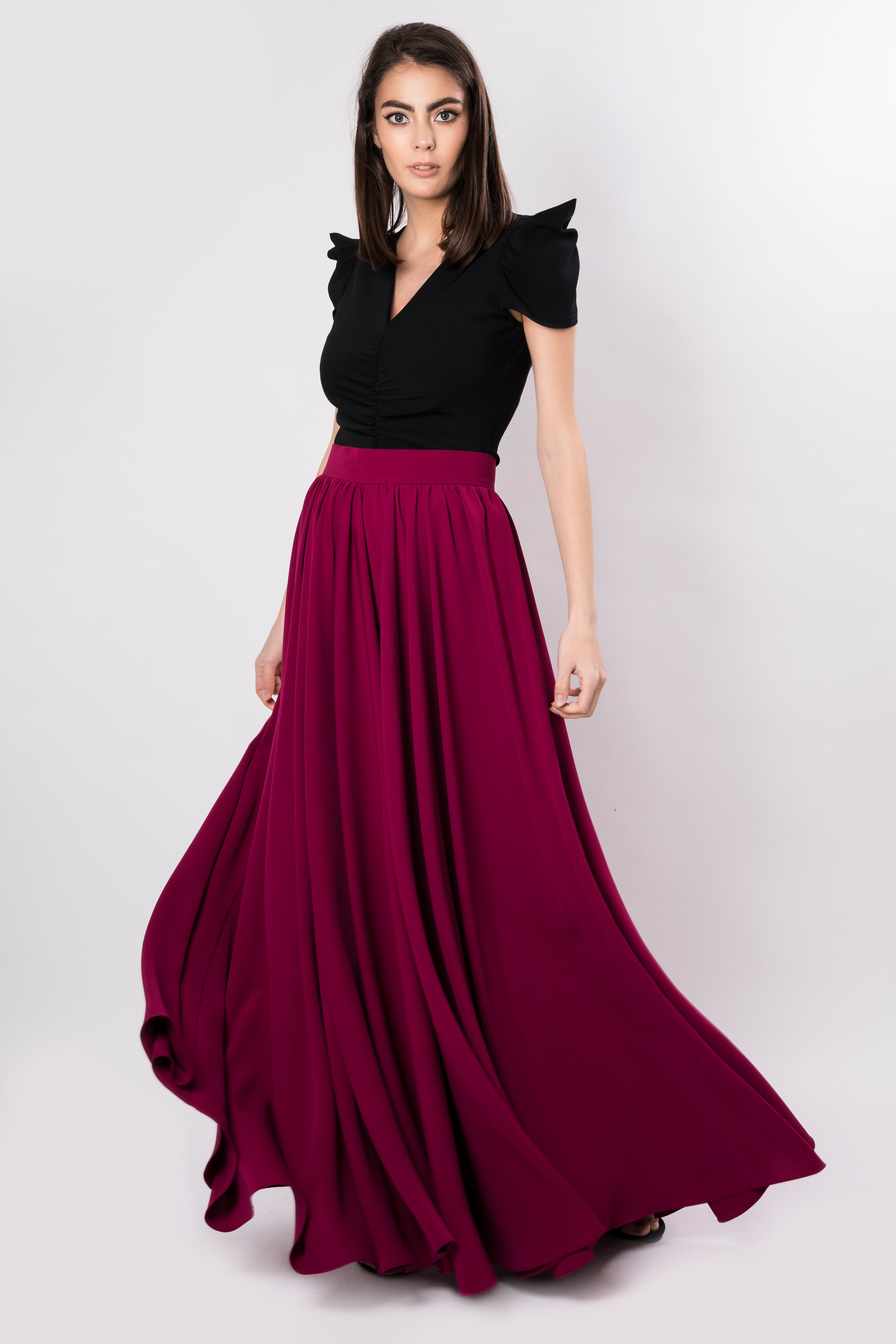 Fusta maxi cu talie inalta din amestec de bumbac