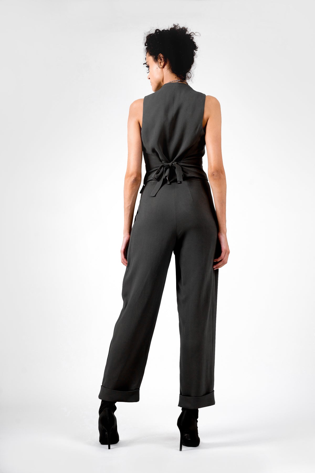 Black suit with vest and cropped trousers