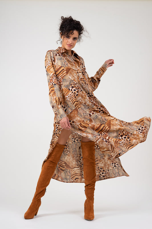 Maxi shirt dress in animal print