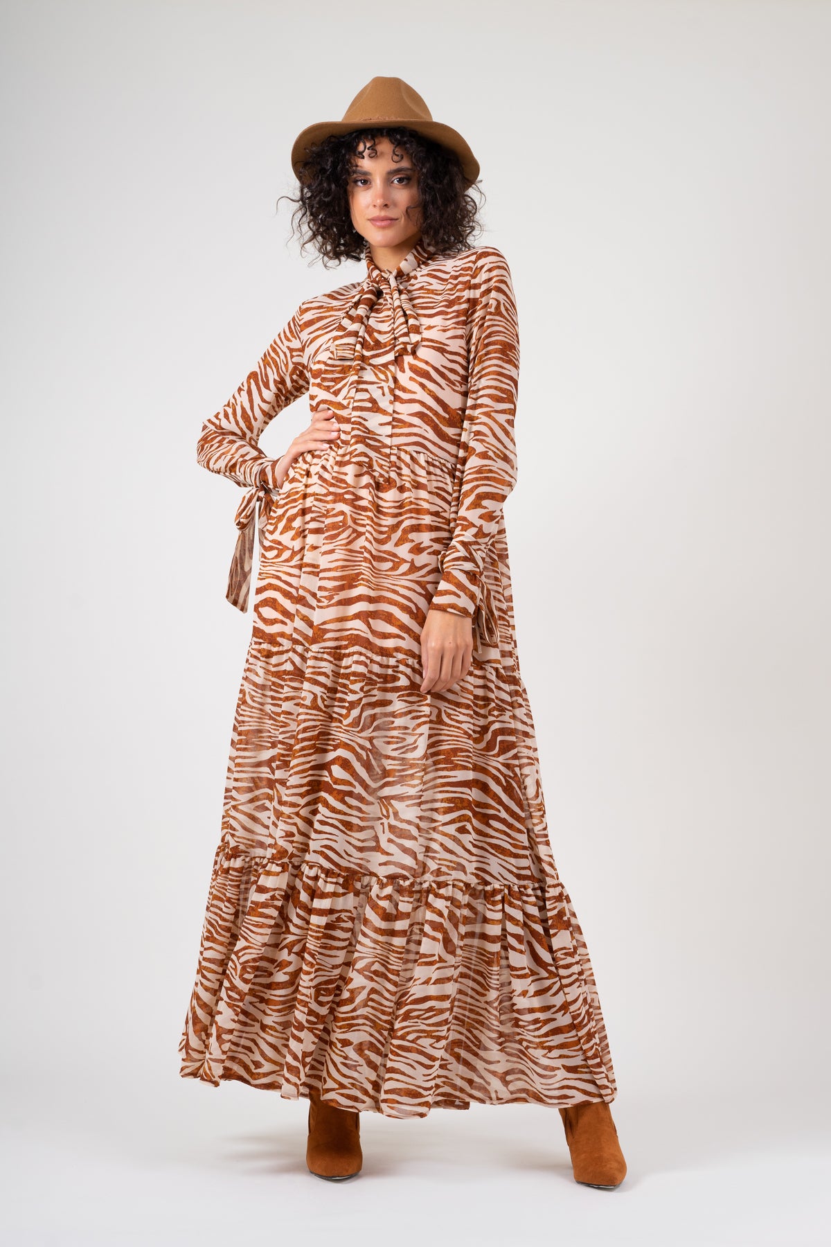 Rochie maxi din voal printat zebra