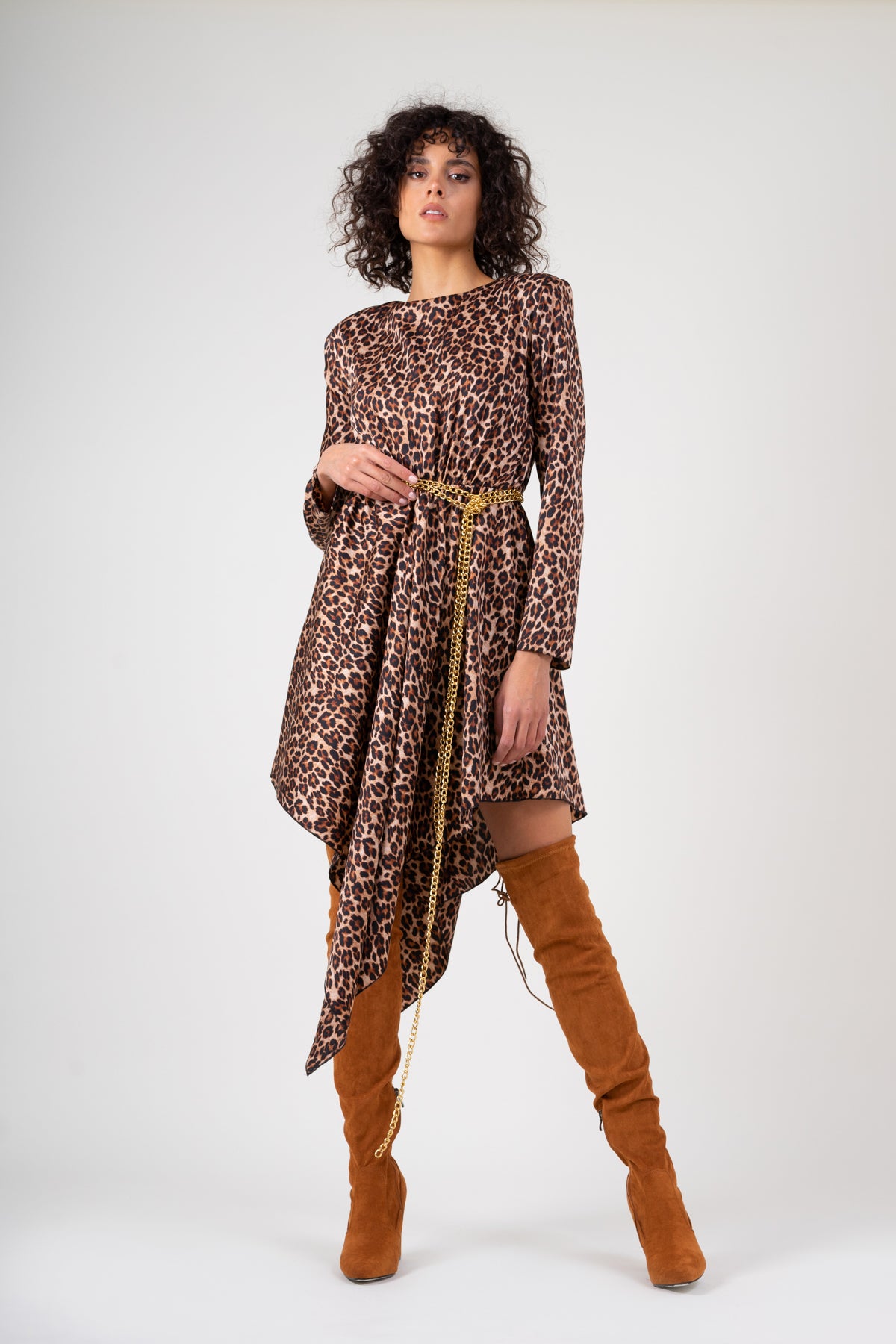 Asymmetrical dress in animal print