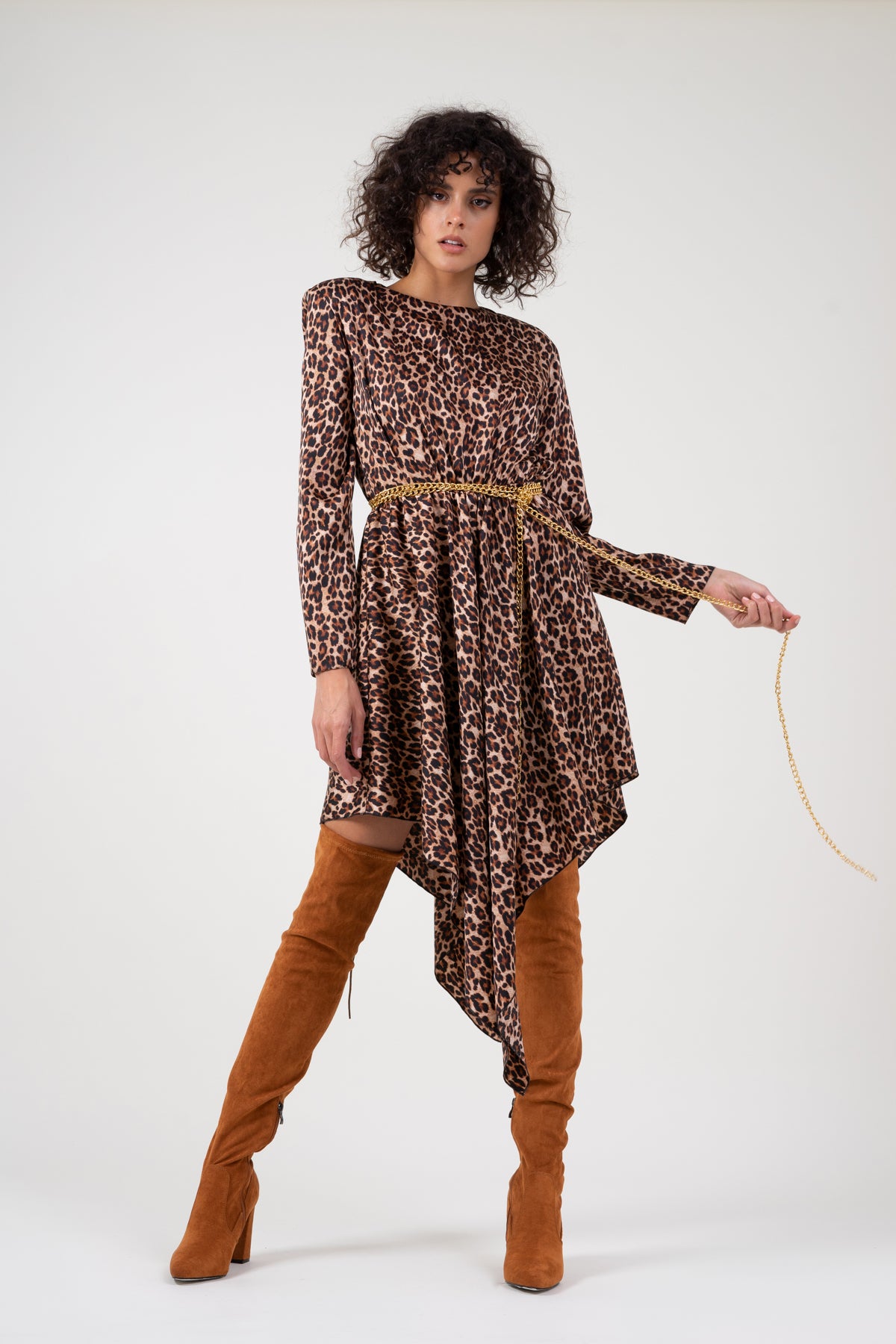 Asymmetrical dress in animal print