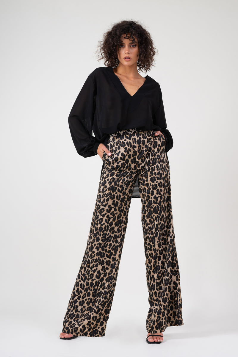 Leopard wide leg trousers