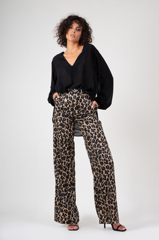 Leopard wide leg trousers