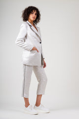 Jacquard trousers with silver inserts and piping effect