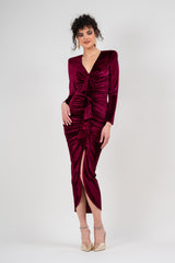 Velvet burgundy midi ruffle dress