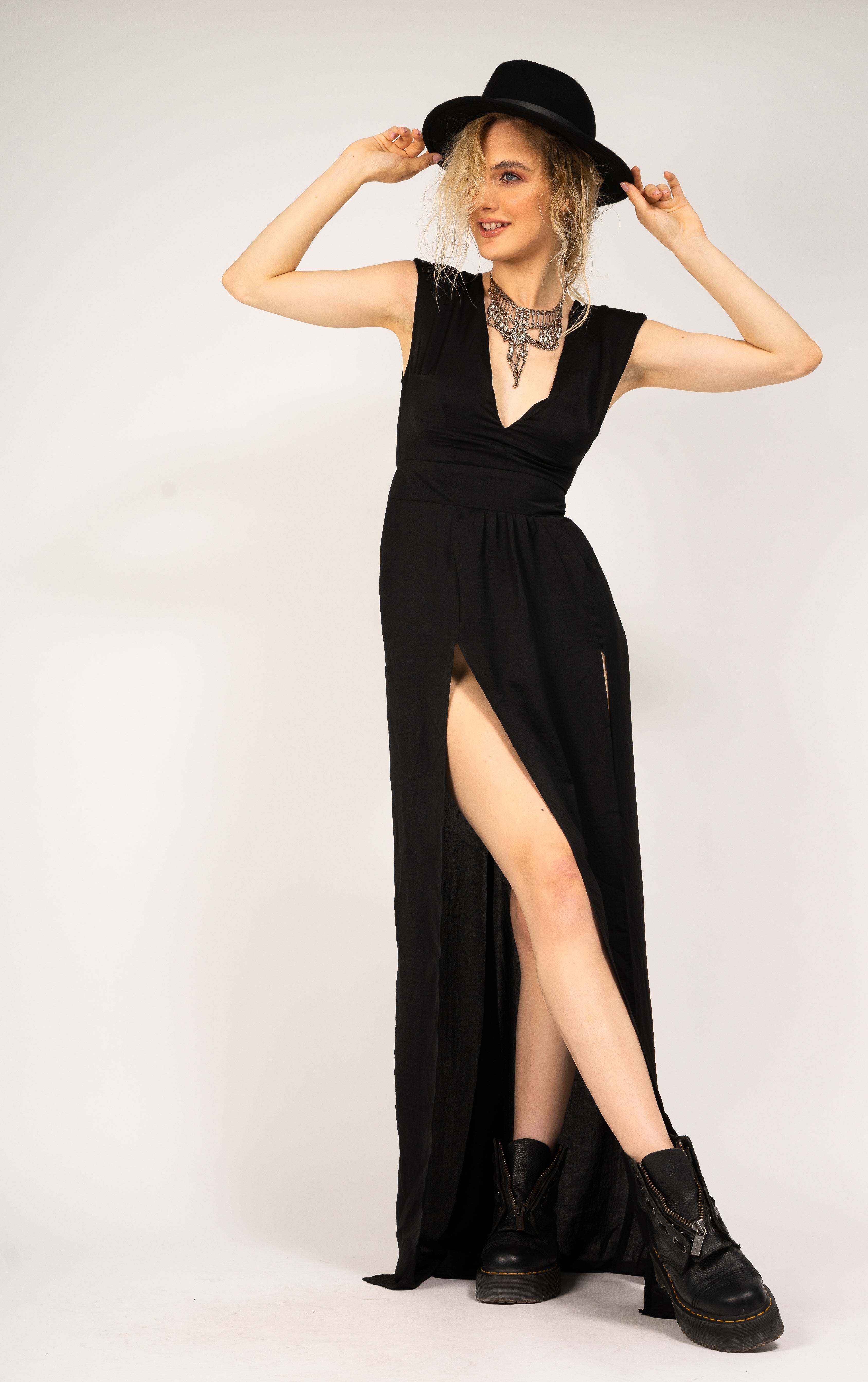 Black maxi dress with slits