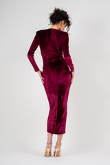 Velvet burgundy midi ruffle dress