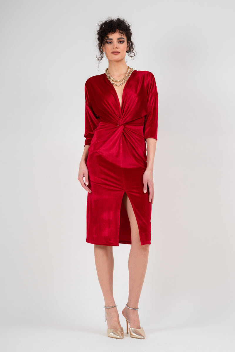 Red velvet dress with knot – Bluzat