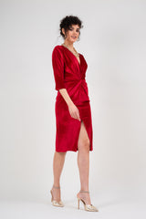 Red velvet dress with knot
