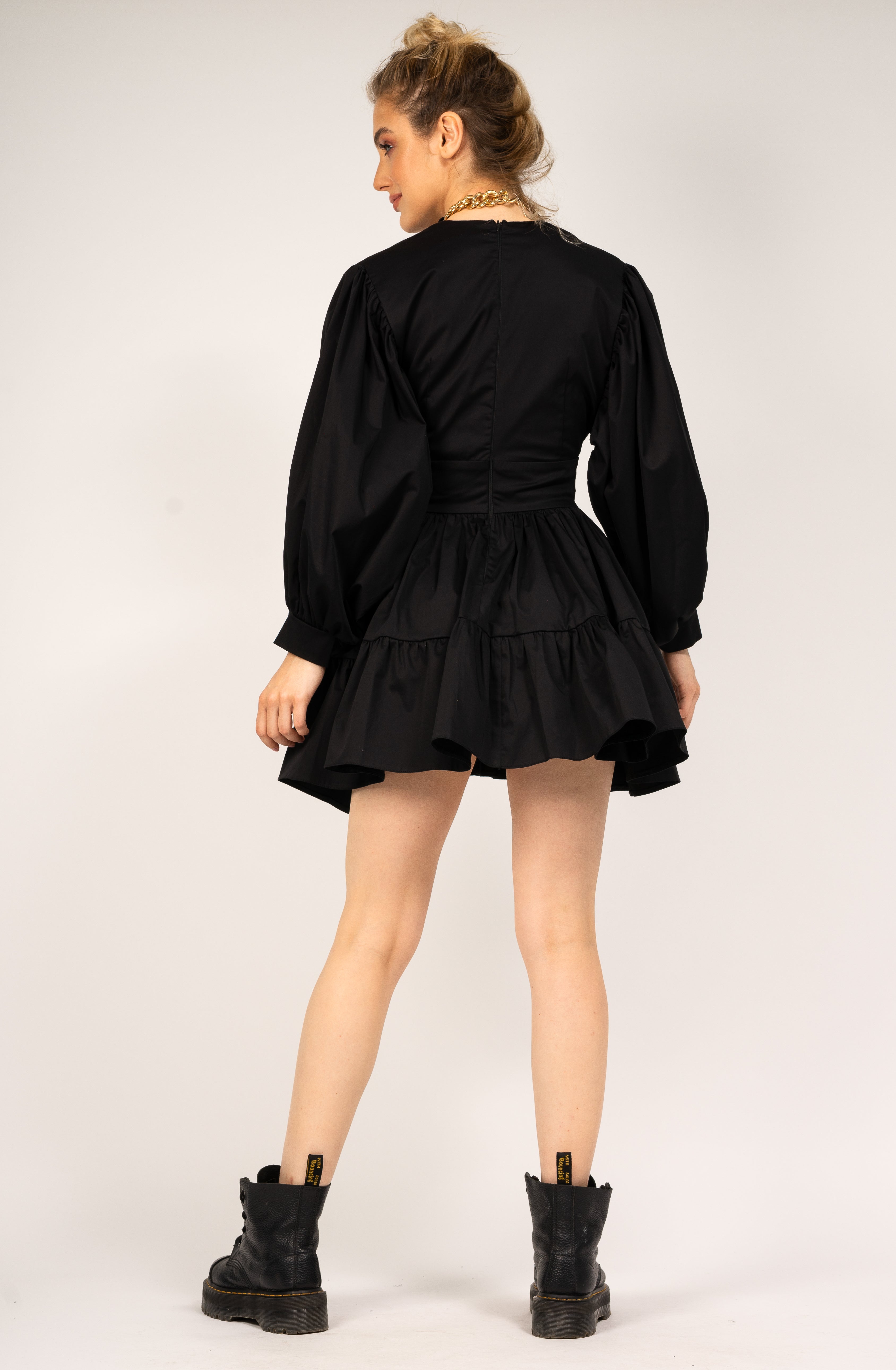 Black dress with flared sleeves