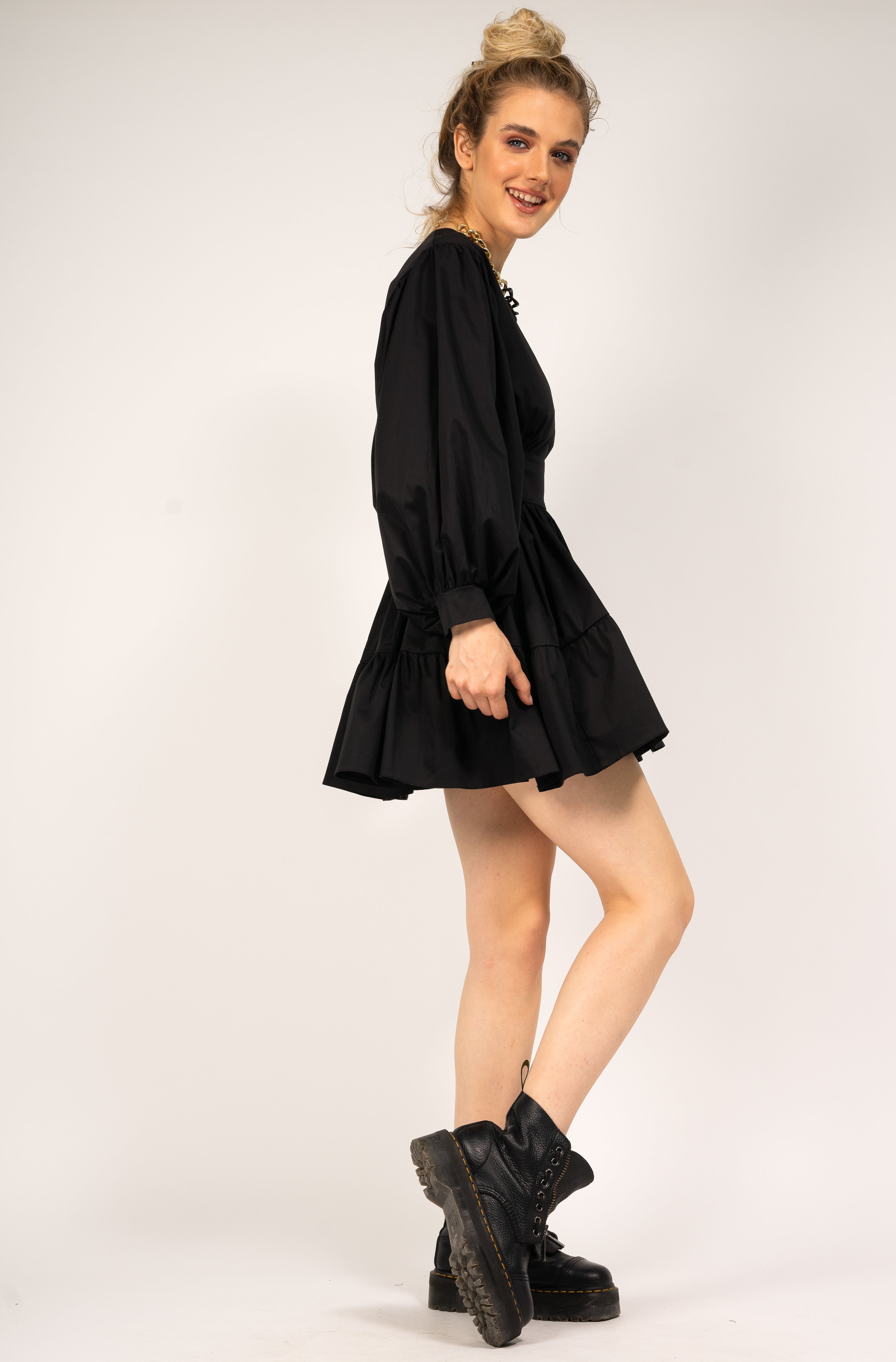 Black dress with flared sleeves
