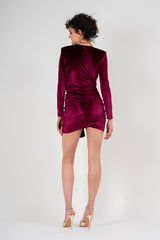 Velvet burgundy mini ruffle dress