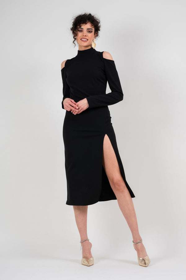 Slim cut-out-shoulders dress in black