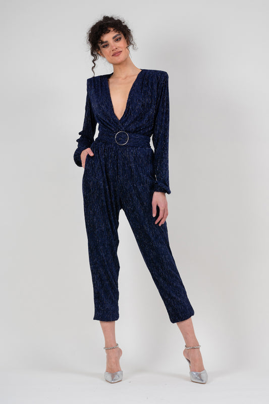 Navy jumpsuit with silver inserts