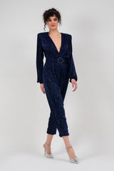 Navy jumpsuit with silver inserts