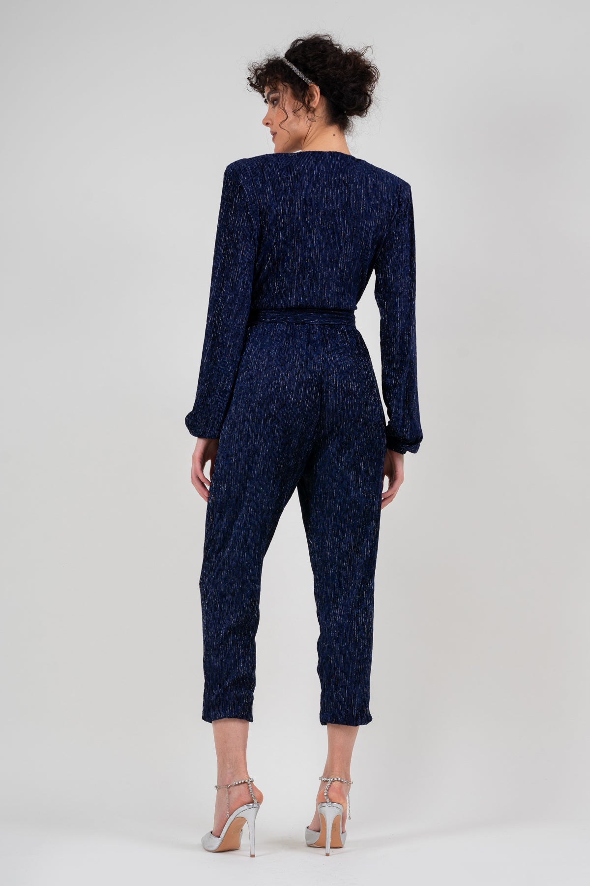 Navy jumpsuit with silver inserts