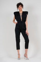 Black draped jumspuit with conical trousers