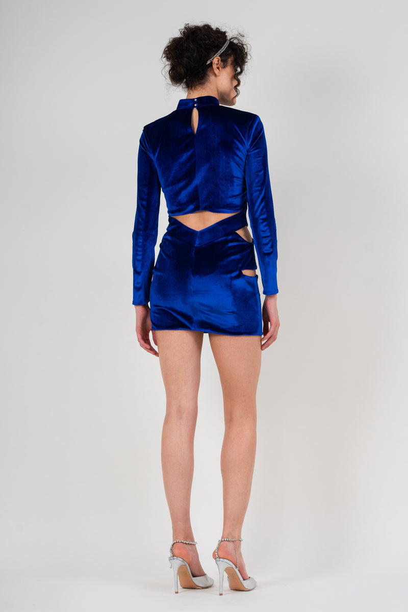 Electric blue velvet dress with cut-out