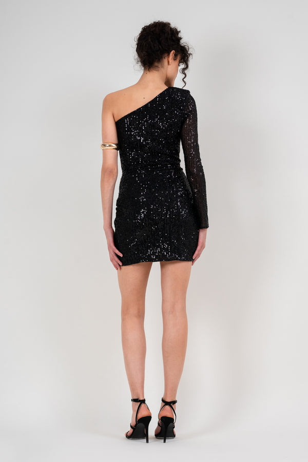 Black sequin dress with one sleeve