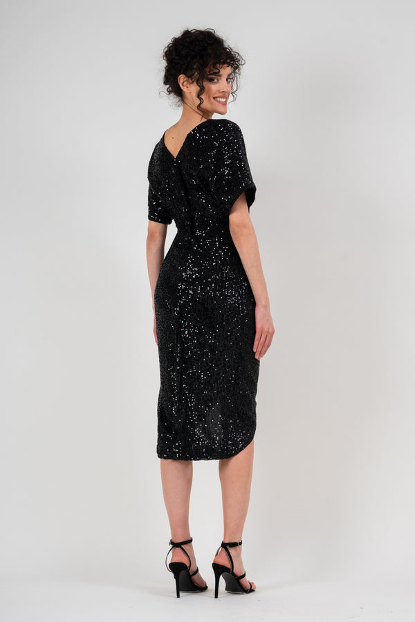 Midi black sequin dress with flowy sleeves