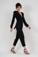 Black jumpsuit with silver inserts