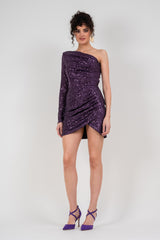 Purple sequin dress with one sleeve