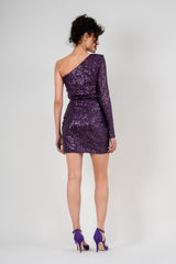 Purple sequin dress with one sleeve