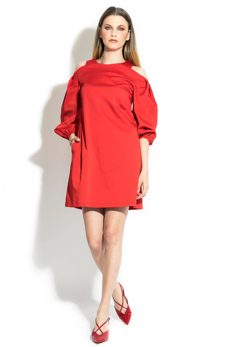 Rochie cu umeri goi si maneci bufante