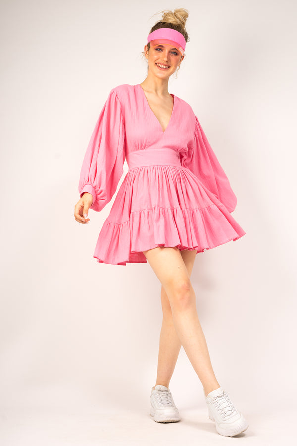 Pink dress with flared sleeves