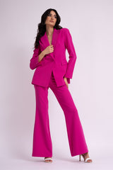Fuchsia suit with slim fit blazer and flared trousers