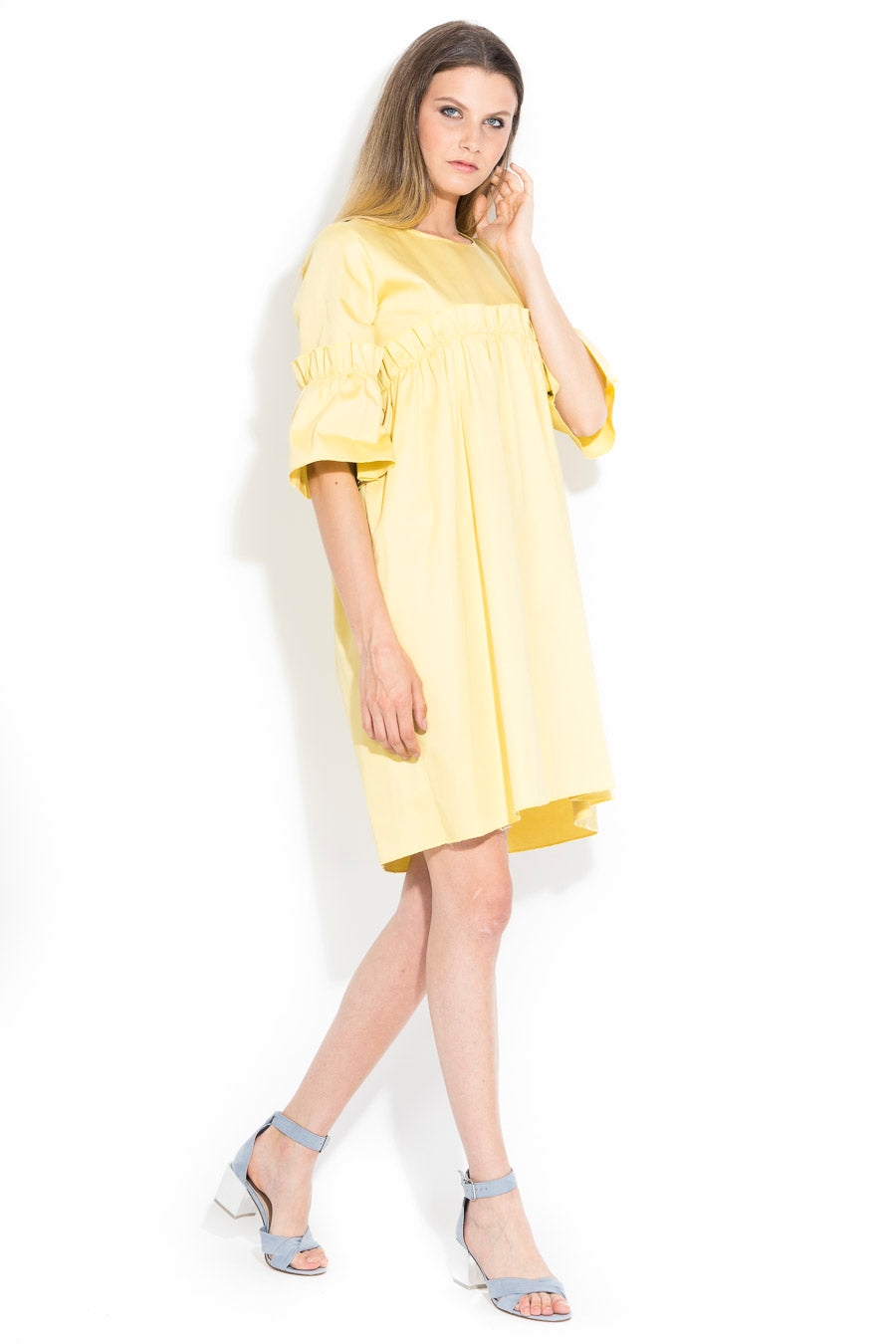 Rochie tip baby doll cu volane din bumbac