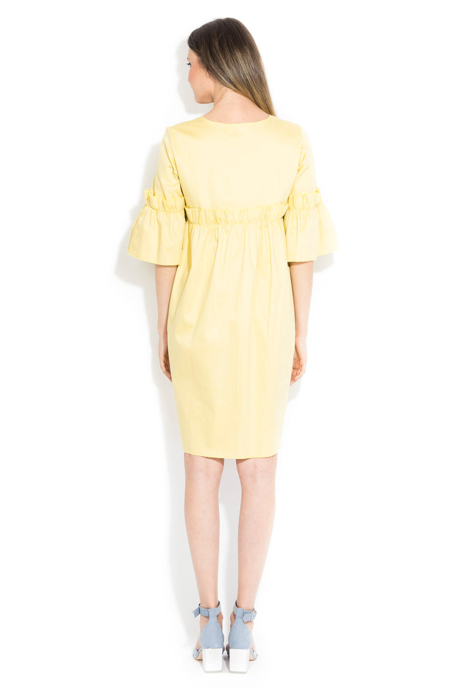 Rochie tip baby doll cu volane din bumbac