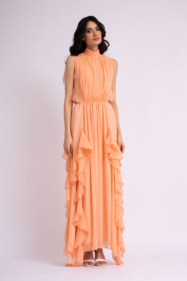 Peach maxi flared dress