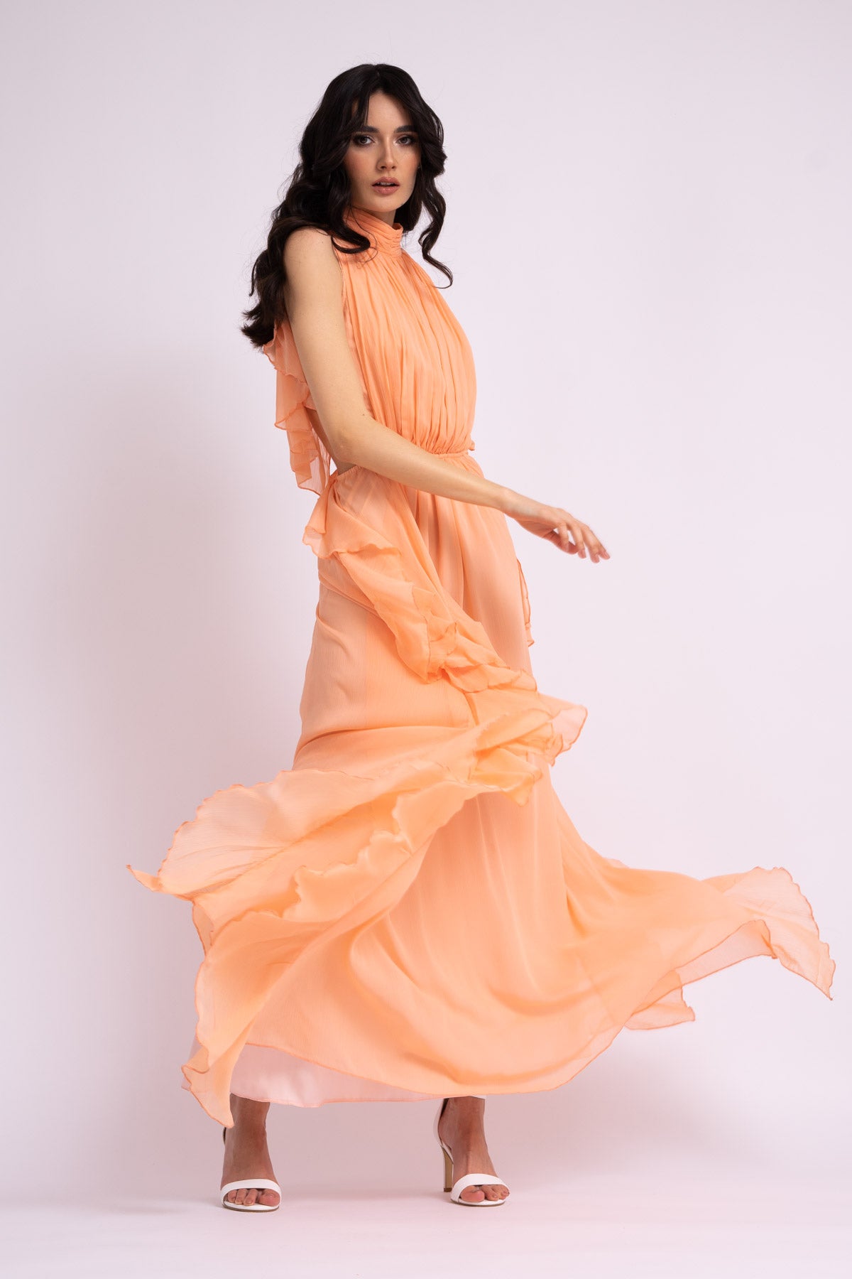 Peach maxi flared dress