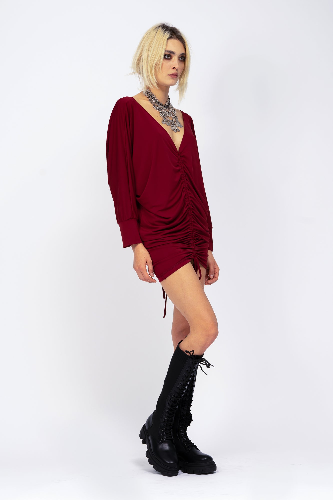 Burgundy dress with adjustable cords