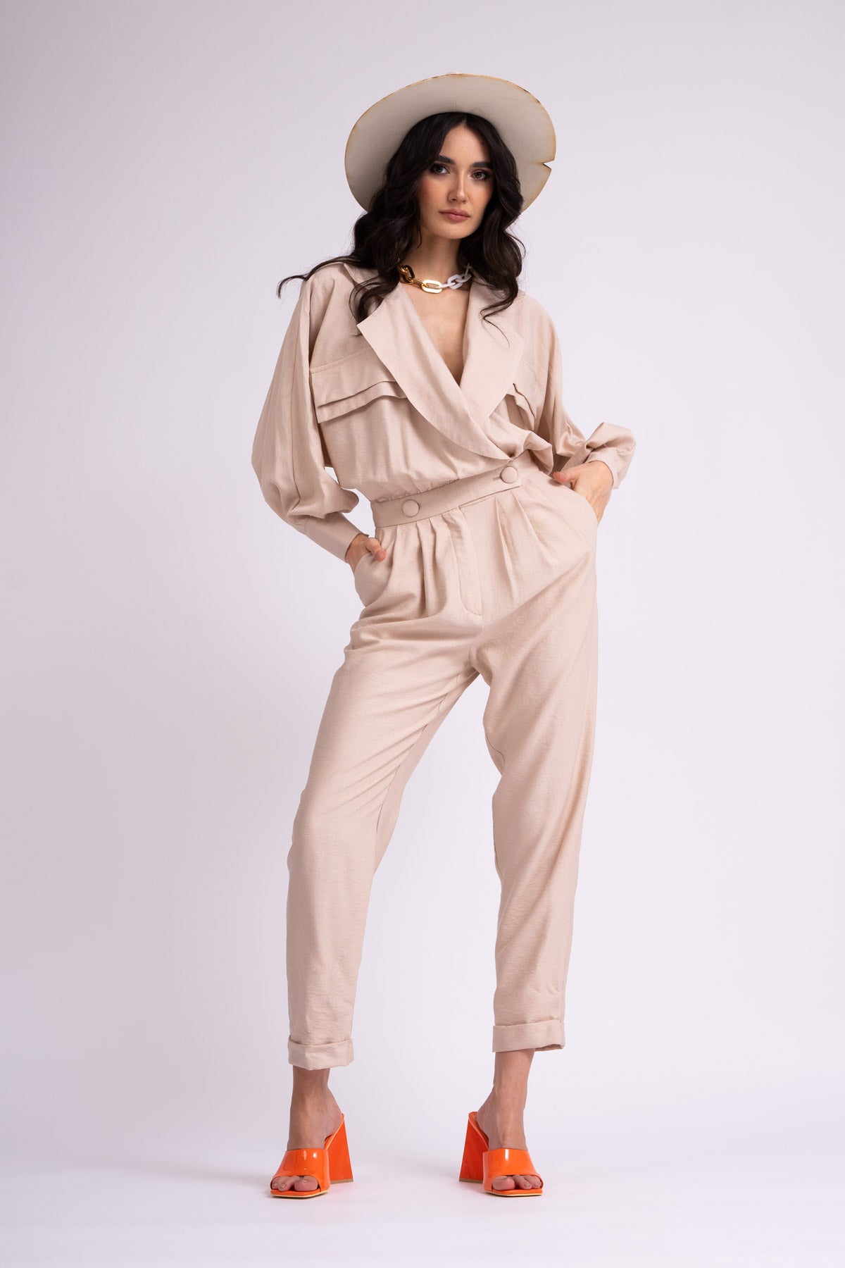 Beige maxi jumpsuit