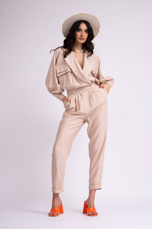 Beige maxi jumpsuit