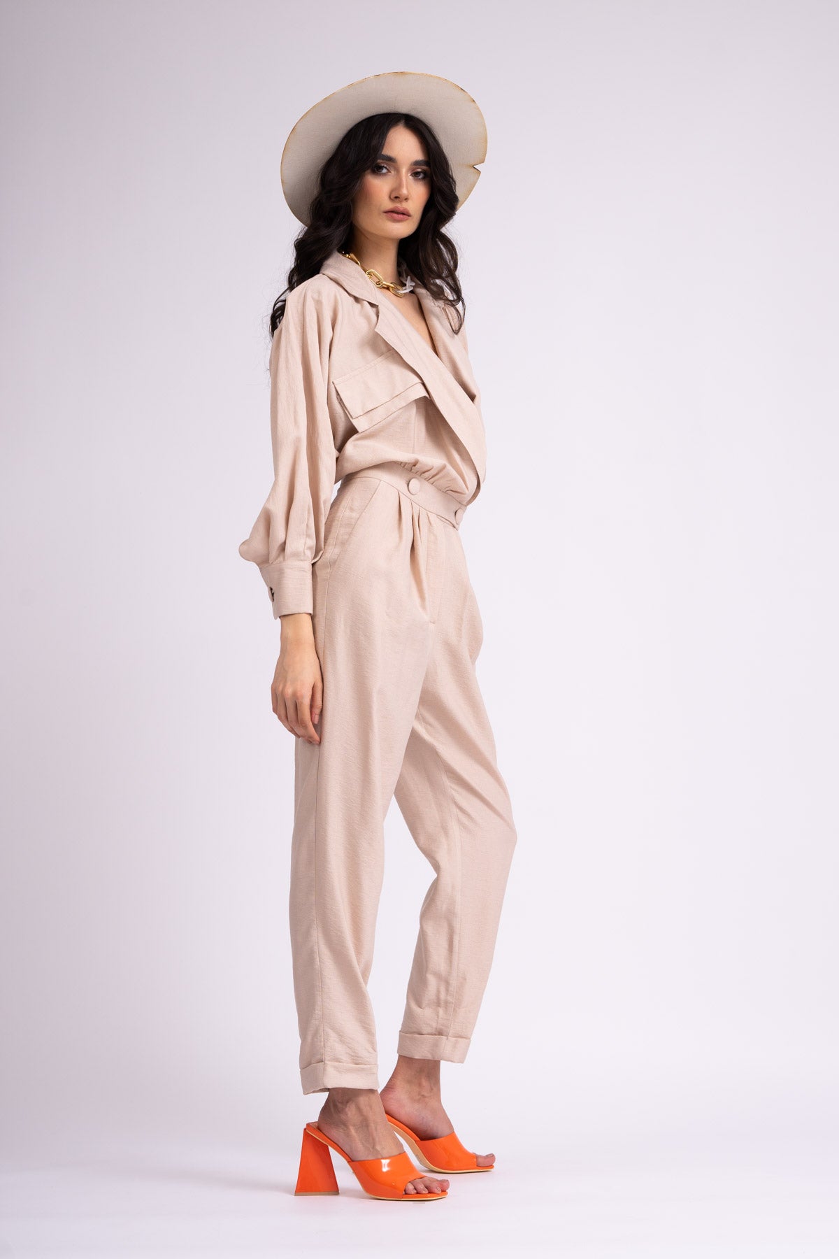 Beige maxi jumpsuit