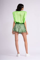 Mint Sequin Ruffled Skirt with Pants