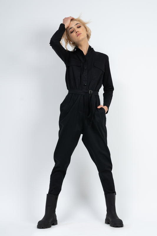 Zwarte cargo-jumpsuit