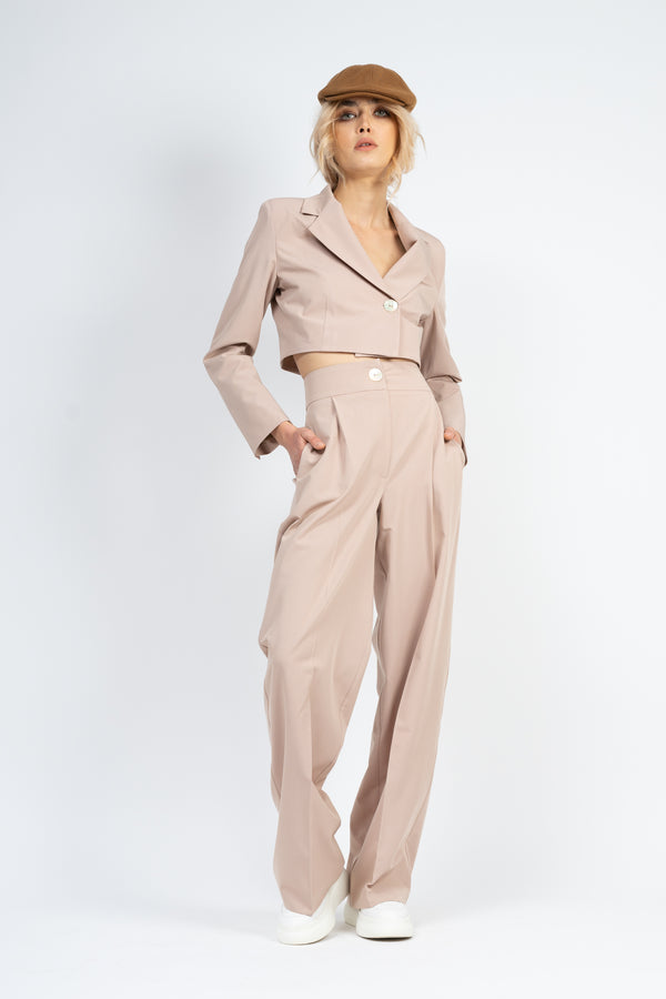 Nude Suit With Cropped Blazer
