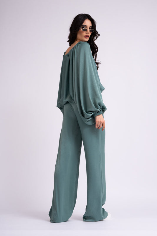 Wide leg mint trousers